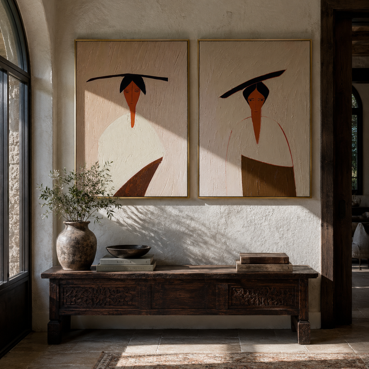Black Brims Hide Faces Western diptych displayed in a contemporary interior