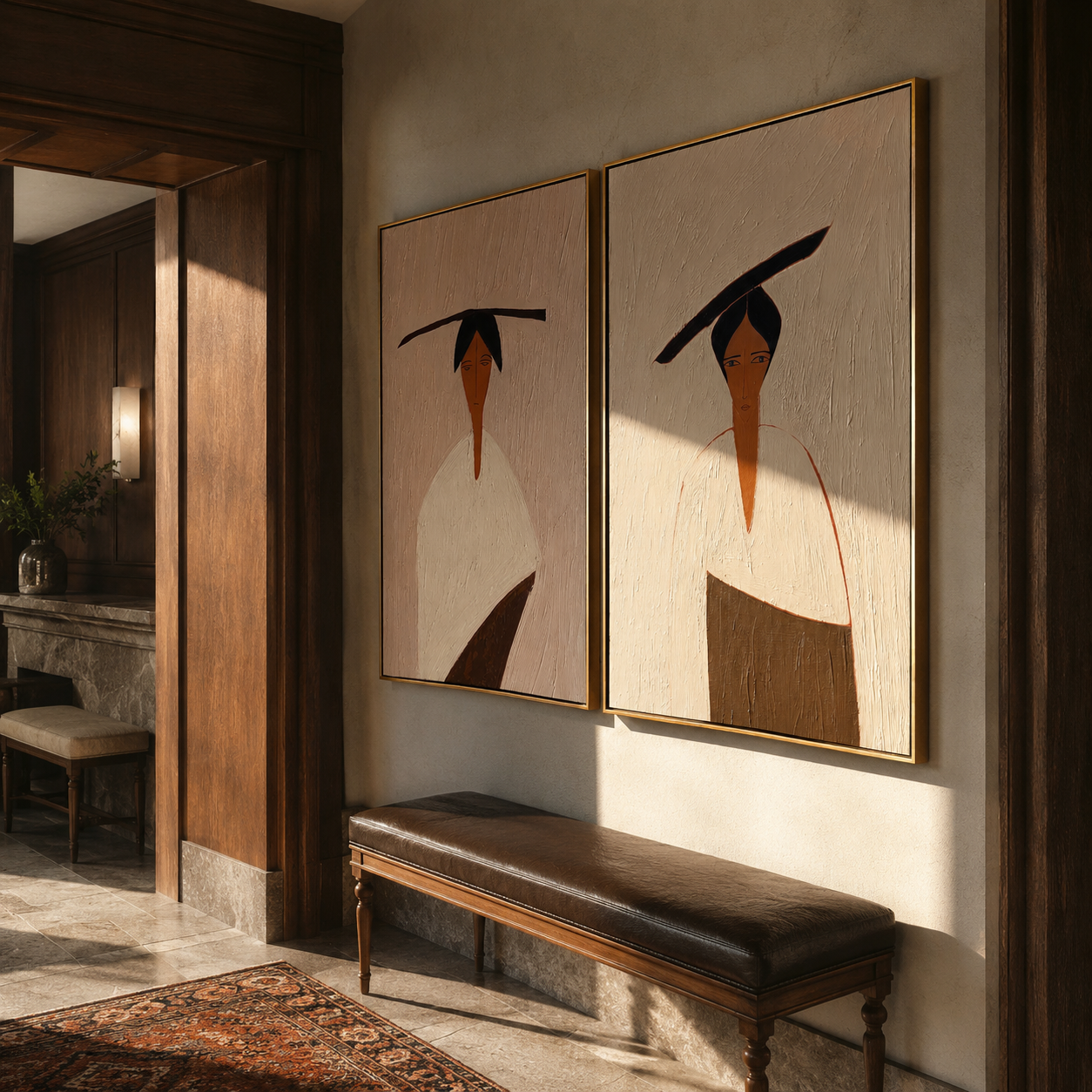 Black Brims Hide Faces Vintage Americana diptych in a collected room