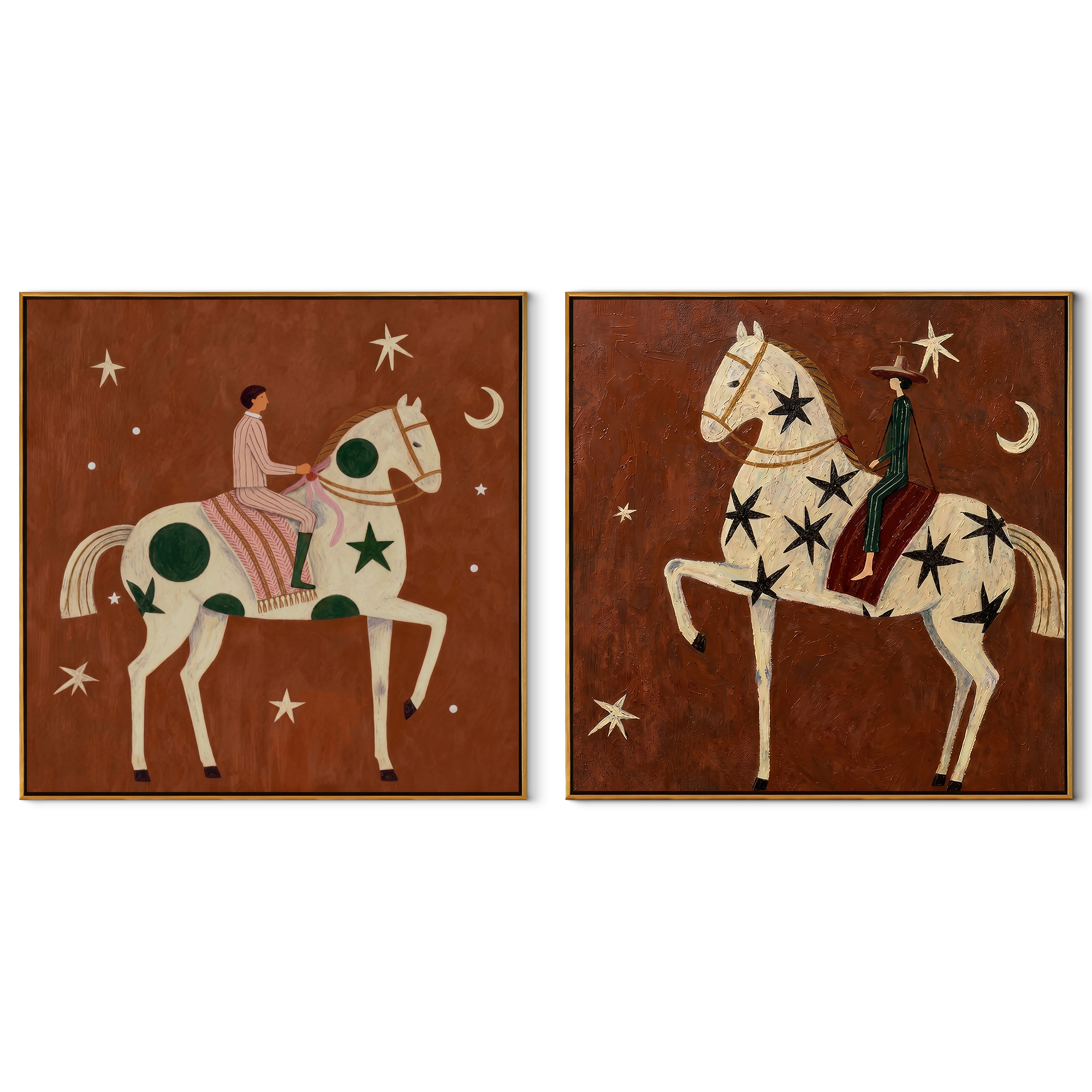 Star Riders Cross Rust set of two square canvas artworks on white