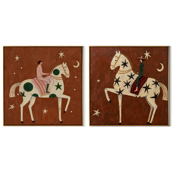 Star Riders Cross Rust – rust Western Rider Diptych Painting | Modern Vintage Americana Set of 2 Wall Art