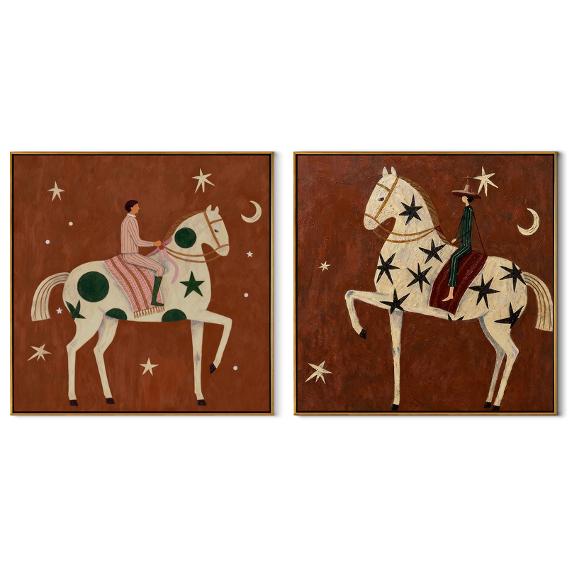 Star Riders Cross Rust – rust Western Rider Diptych Painting | Modern Vintage Americana Set of 2 Wall Art