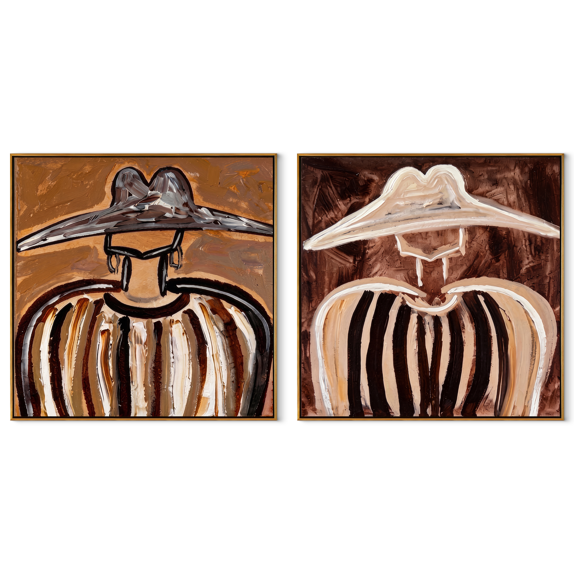Striped Brims Fill Silence set of two square canvas artworks on white