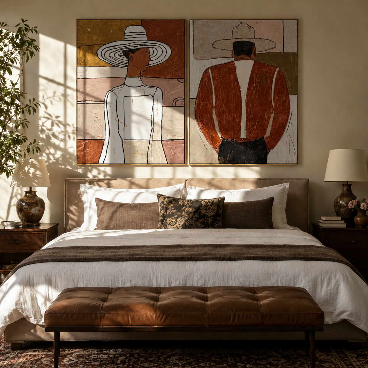 Two Figures Dress Apart Western diptych displayed in a contemporary interior