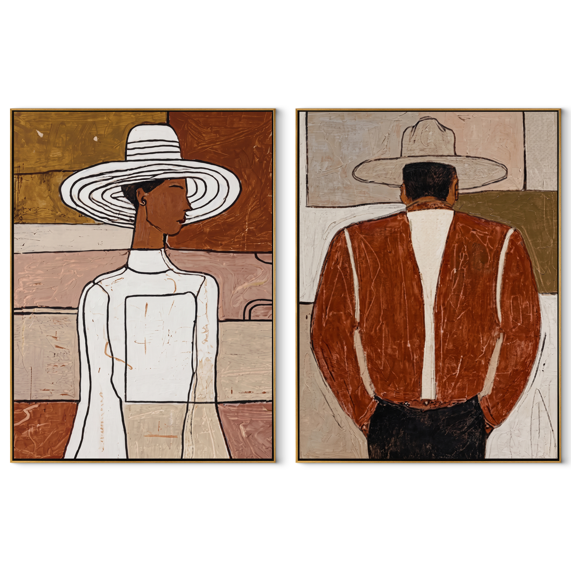 Two Figures Dress Apart set of two vertical canvas artworks on white