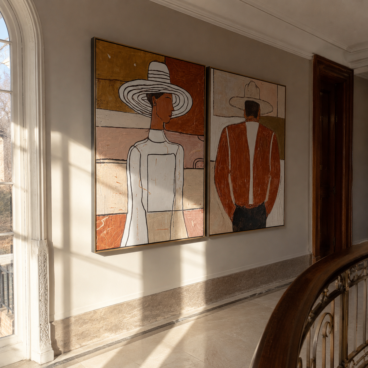 Two Figures Dress Apart Vintage Americana diptych in a collected room