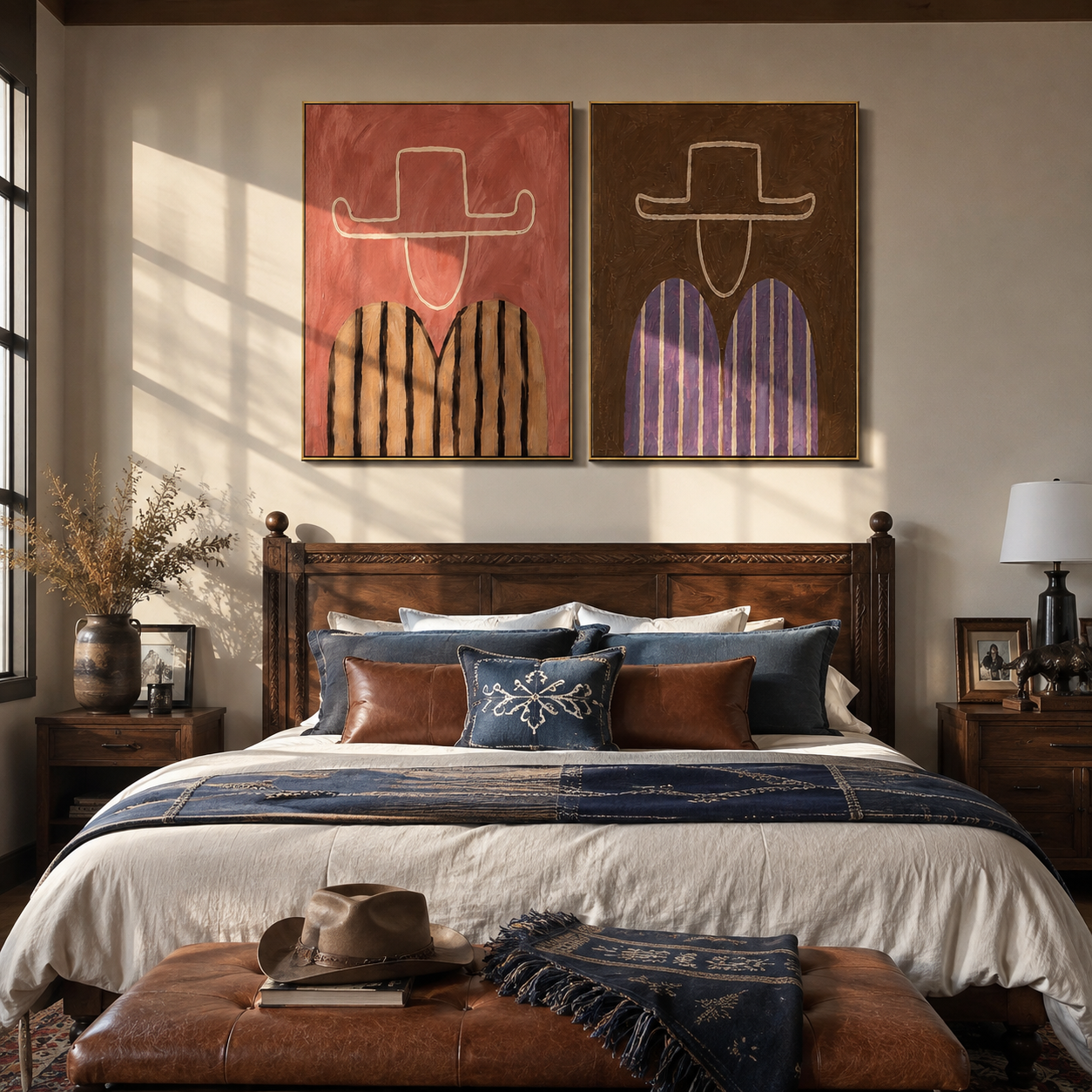 Rose Lines Shape Brims paired wall art styled above modern furniture