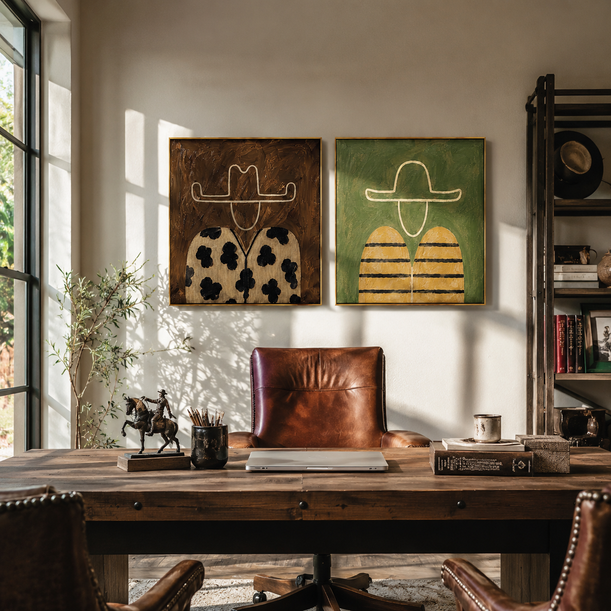 Spots And Stripes Ride paired wall art styled above modern furniture