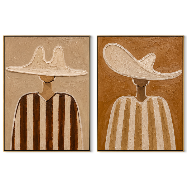 Earth Brims Stand Tall – tan Western Portrait Diptych Painting | Modern Vintage Americana Set of 2 Wall Art