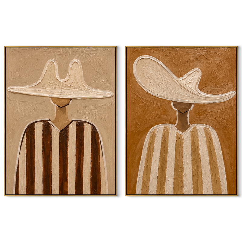Earth Brims Stand Tall – tan Western Portrait Diptych Painting | Modern Vintage Americana Set of 2 Wall Art