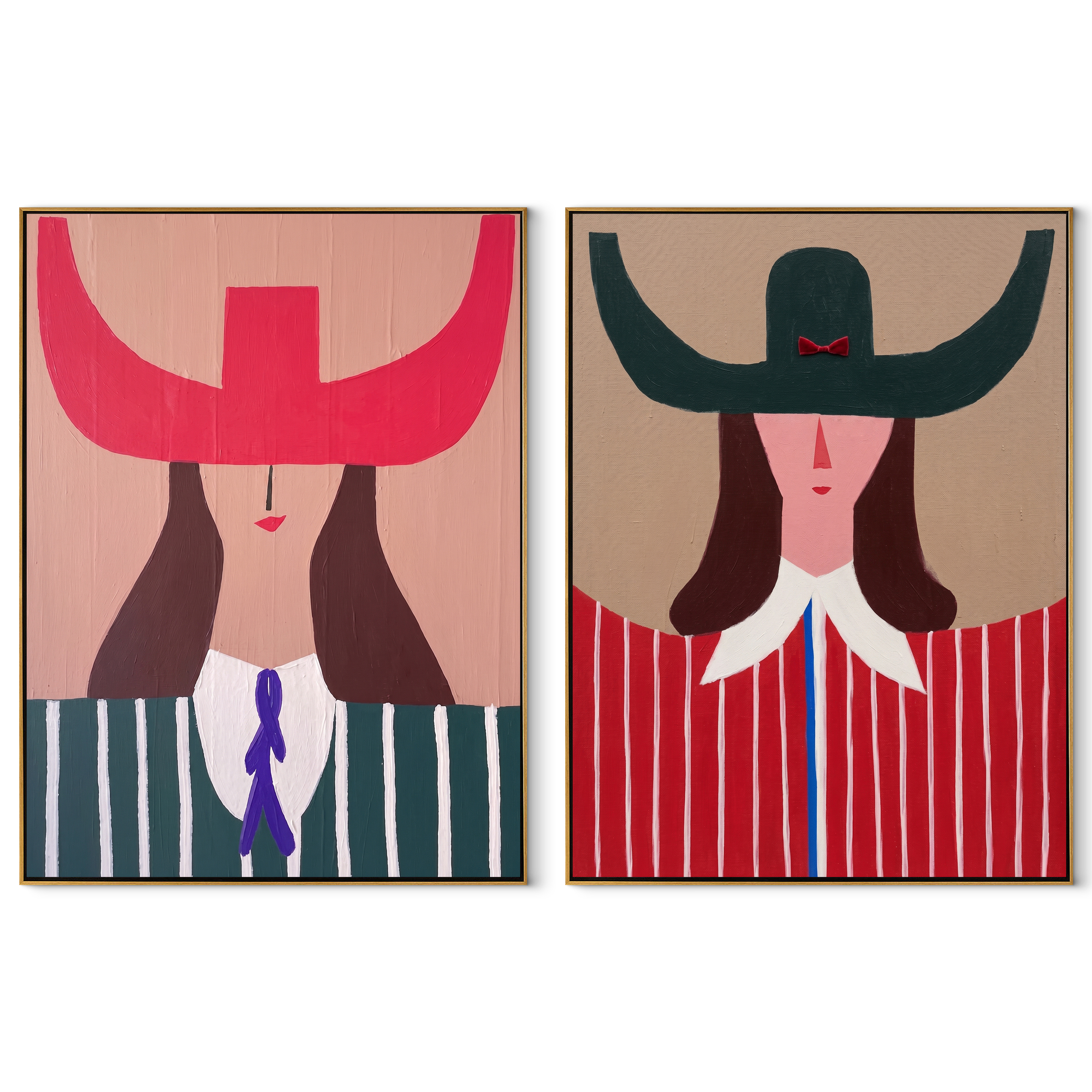 Pop Cowgirls Wear Scarlet set of two vertical canvas artworks on white