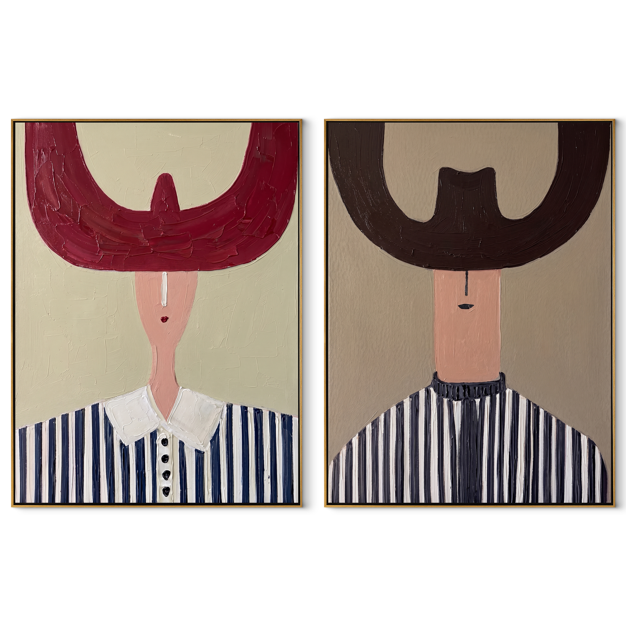 Great Hats Hold Night set of two vertical canvas artworks on white