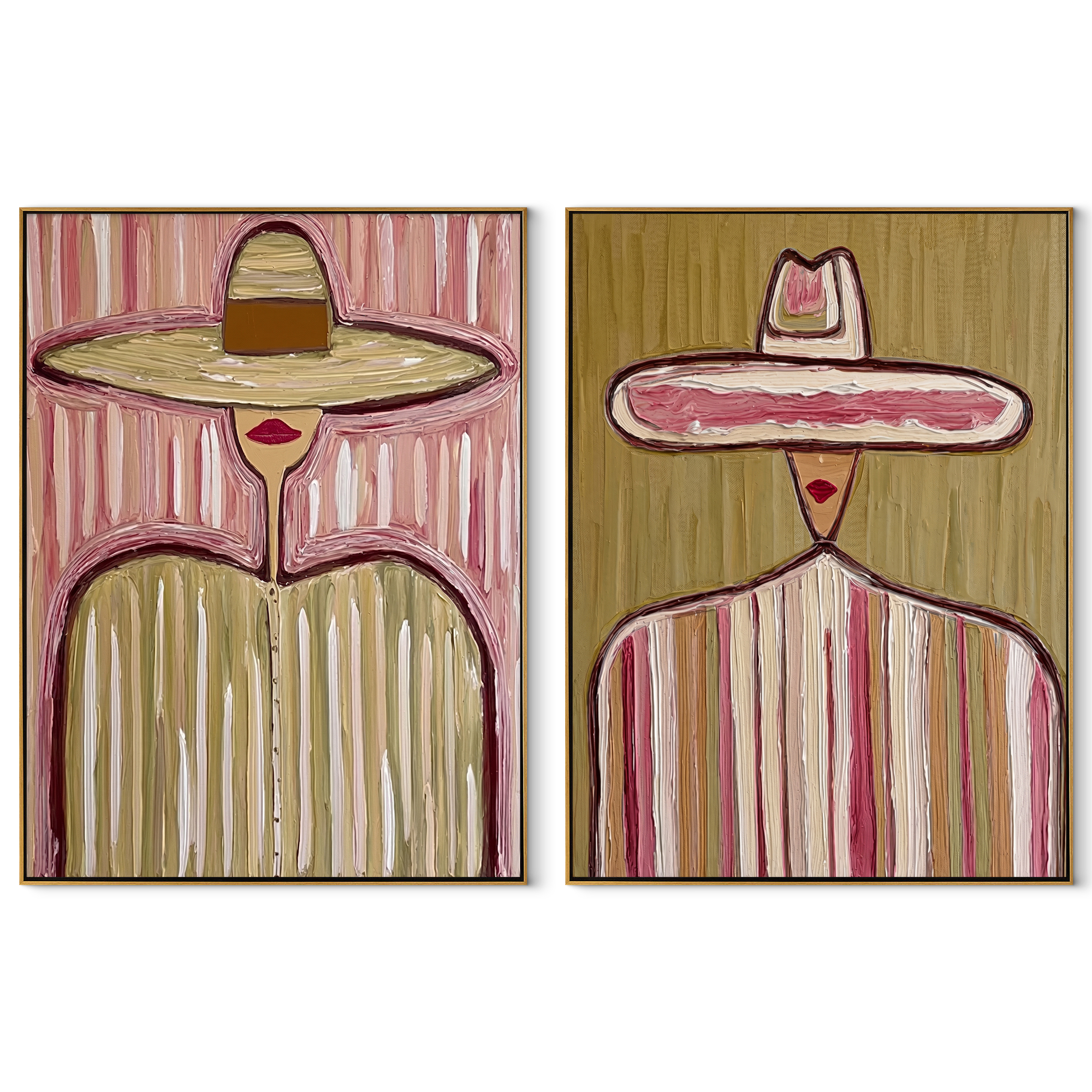 Pastel Sombreros Stand Tall set of two vertical canvas artworks on white