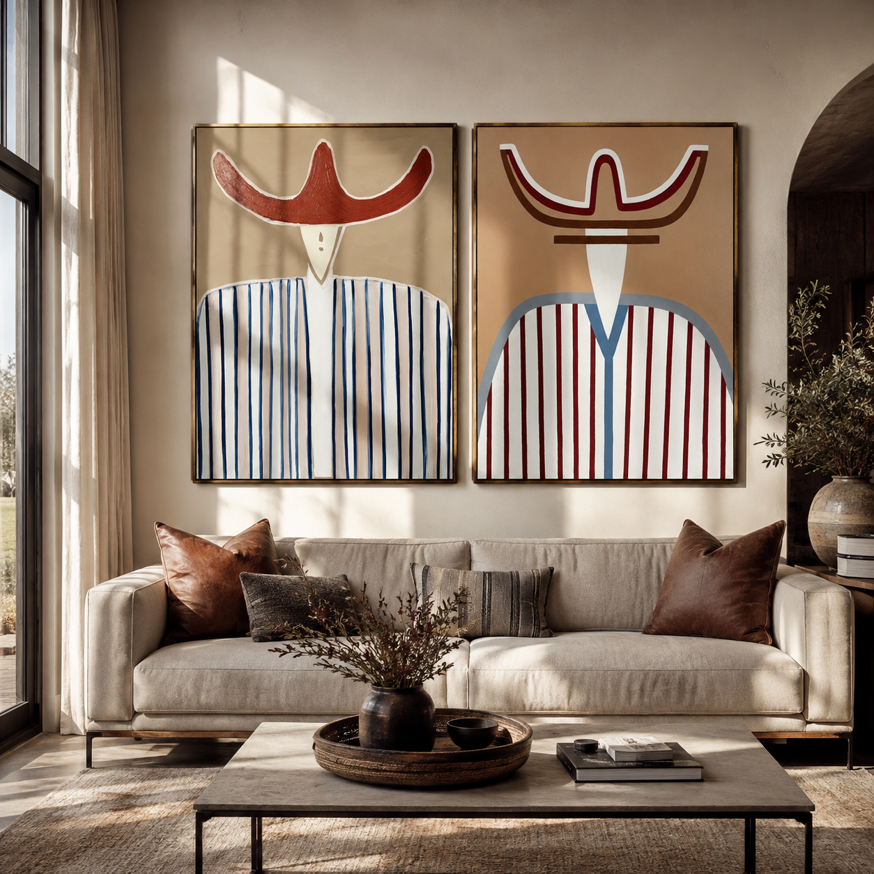 Blue Lines Mark Red two-panel Western artwork with layered color