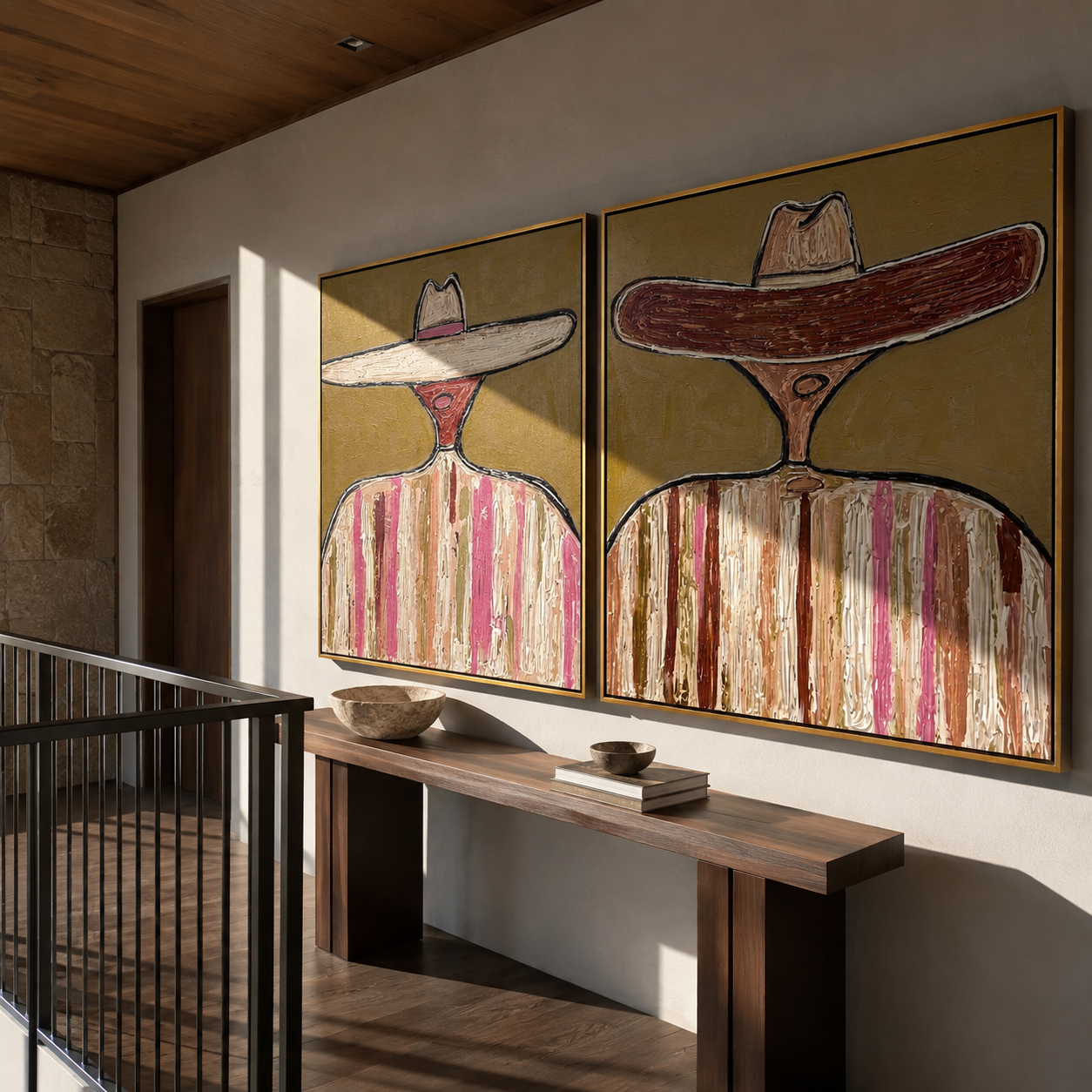 Low Brims Stretch Wide two-panel Western artwork with layered color