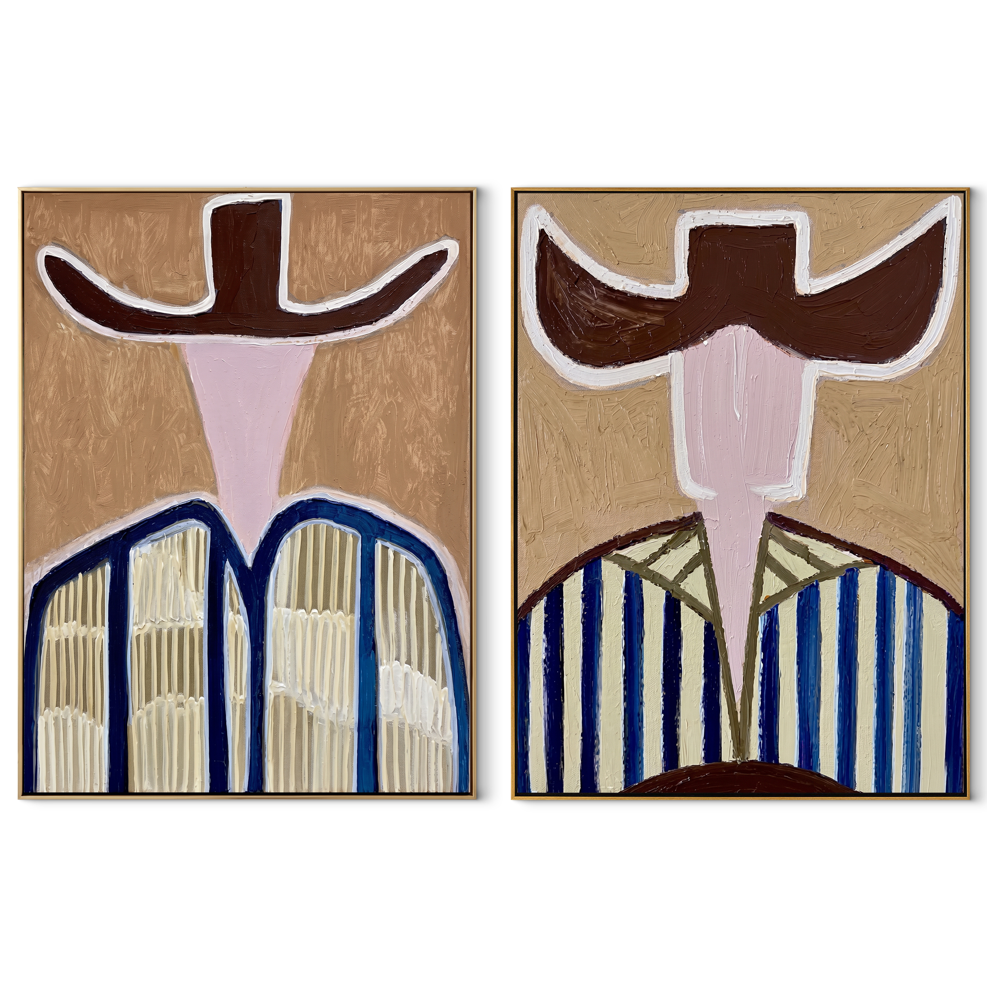 Blue Stripes Guard Dust set of two vertical canvas artworks on white