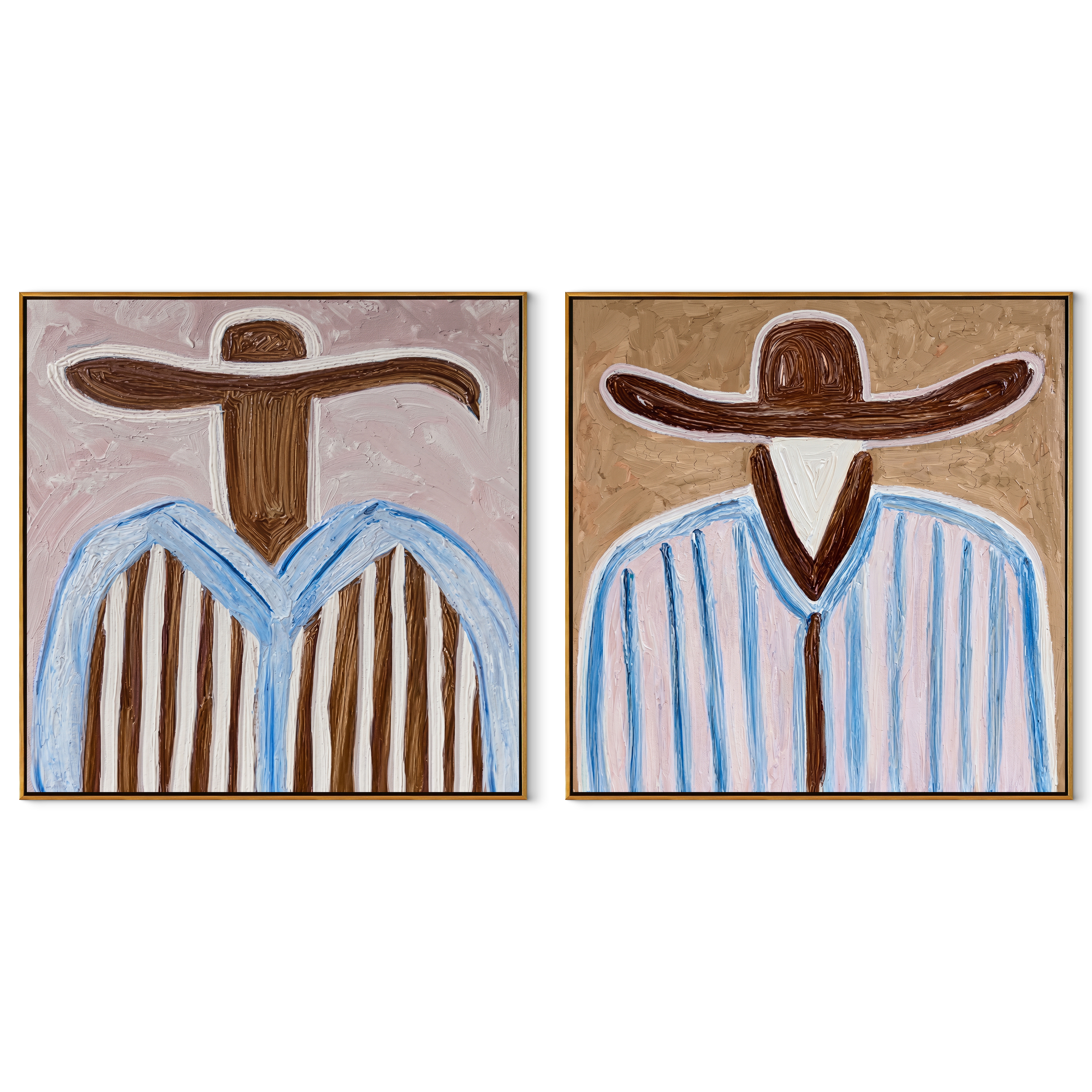 Pale Blue Lines Wander set of two square canvas artworks on white