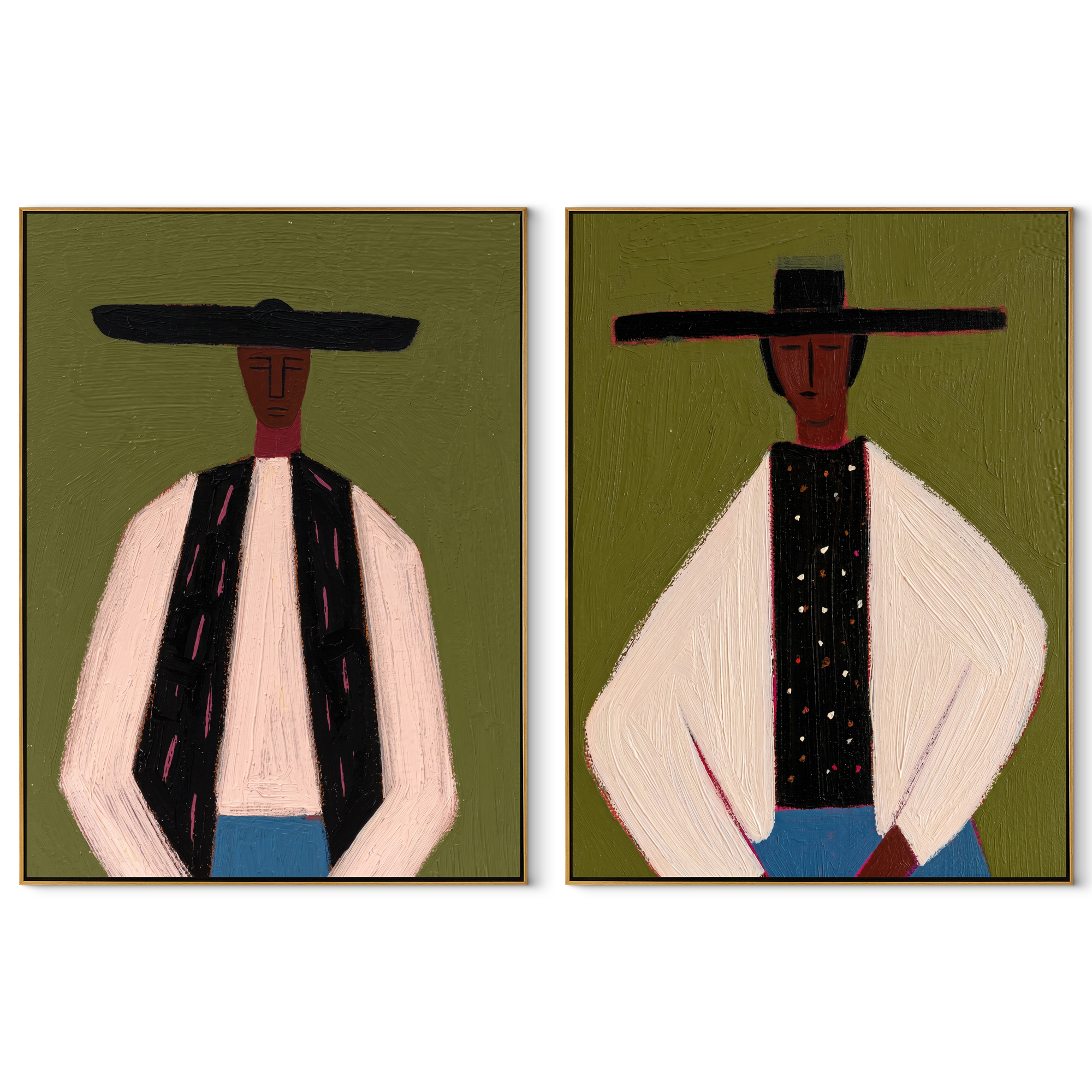 Formal Riders Stand Apart set of two vertical canvas artworks on white