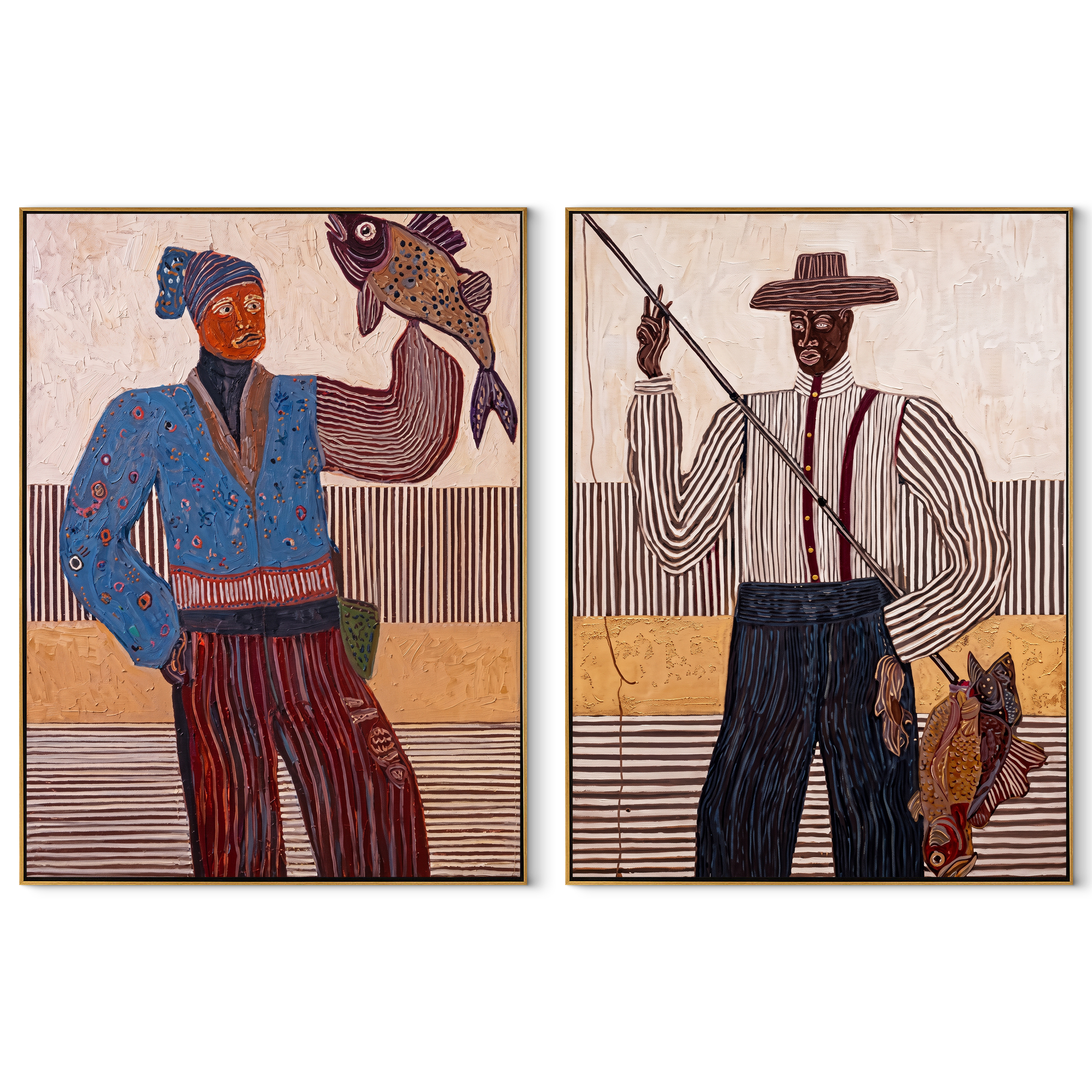 Prairie Music Holds Color set of two vertical canvas artworks on white