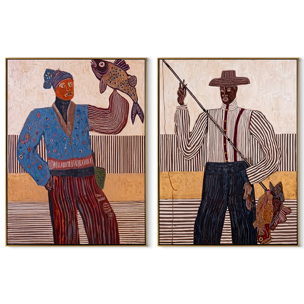 Prairie Music Holds Color – coral Western Portrait Diptych Painting | Modern Vintage Americana Set of 2 Wall Art