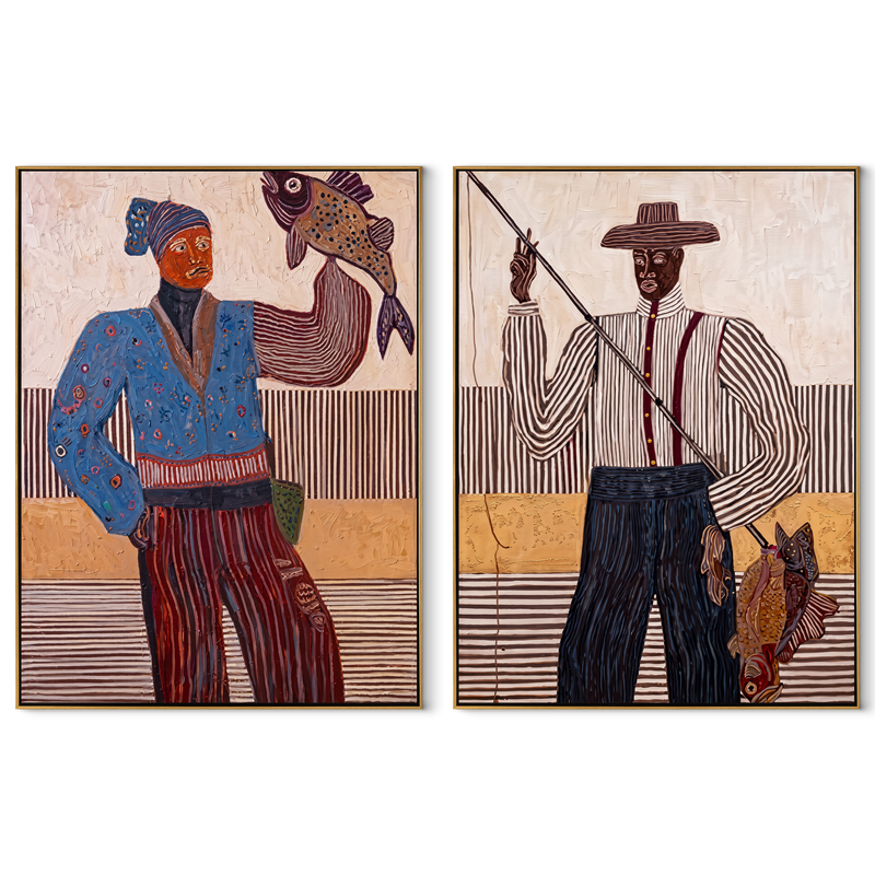 Prairie Music Holds Color – coral Western Portrait Diptych Painting | Modern Vintage Americana Set of 2 Wall Art