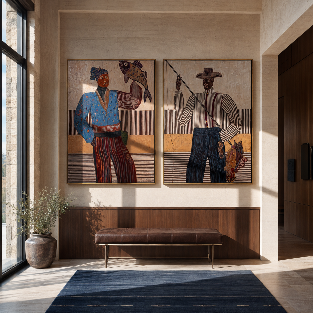 Prairie Music Holds Color paired wall art styled above modern furniture