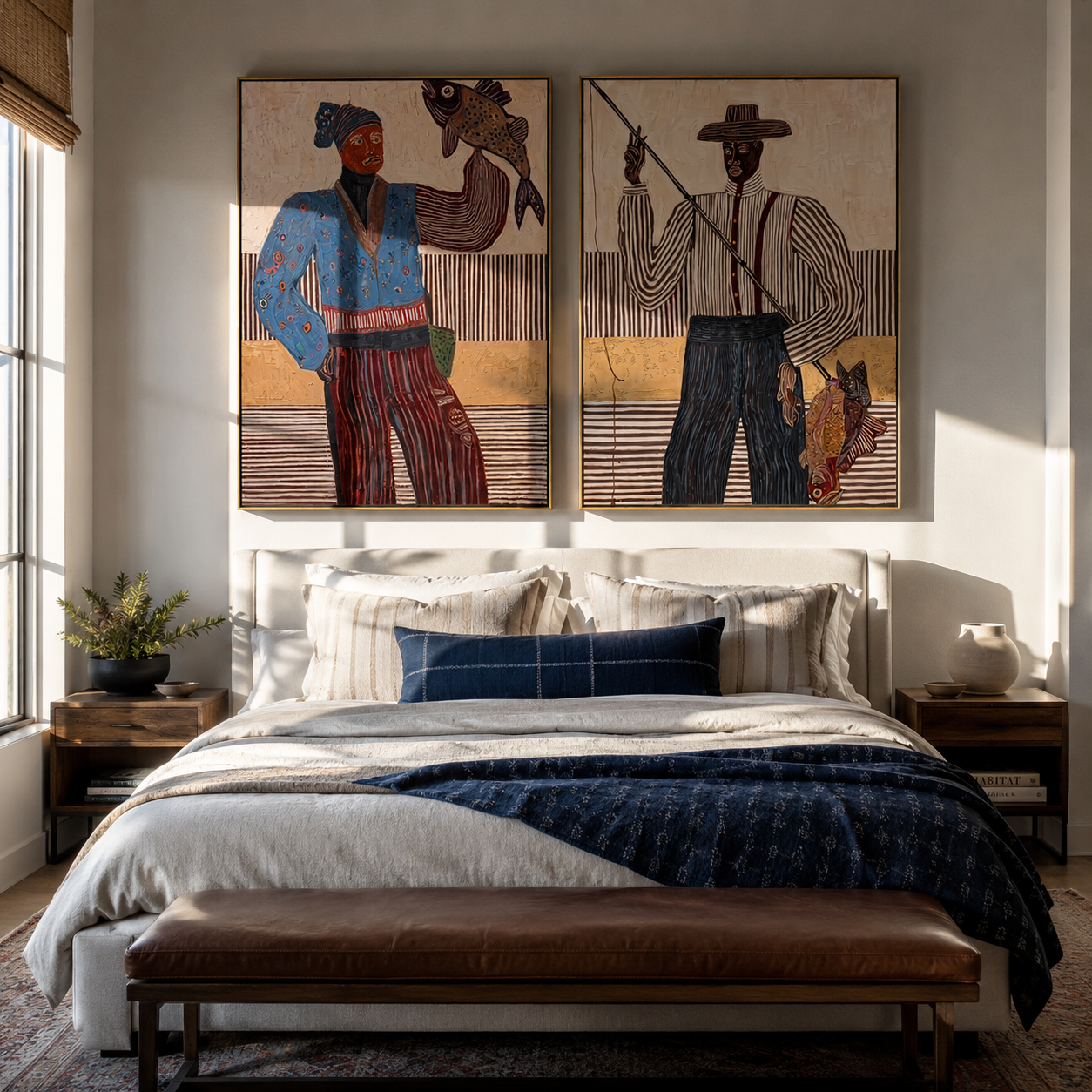 Prairie Music Holds Color diptych presented with natural materials and decor