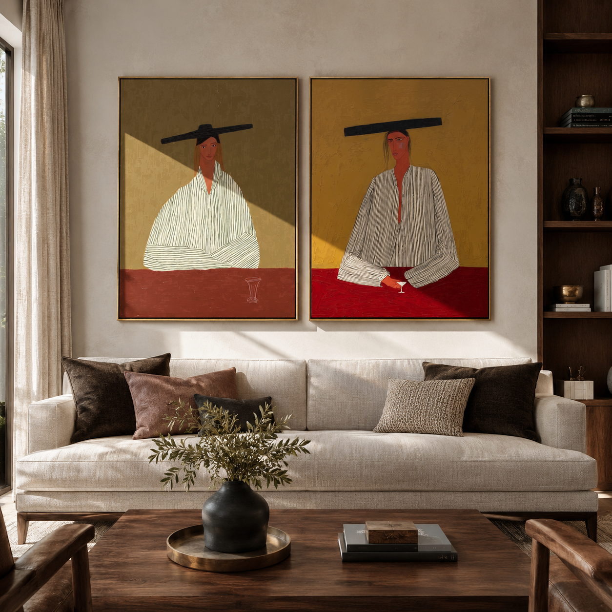 Red Table Keeps Company Western diptych displayed in a contemporary interior
