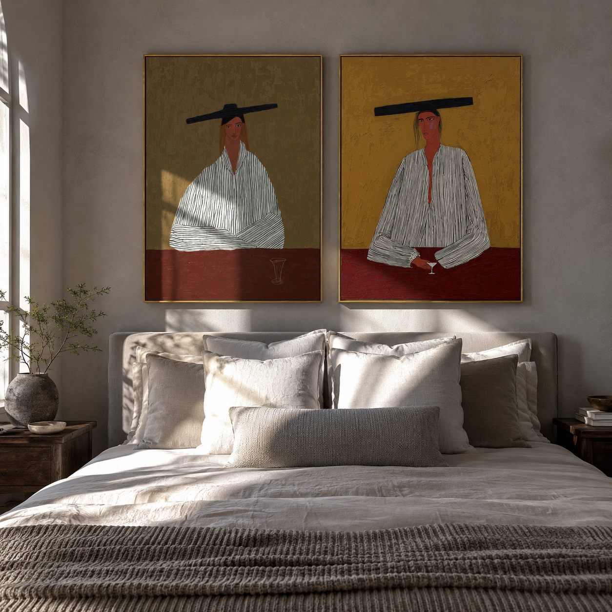 Red Table Keeps Company Vintage Americana diptych in a collected room