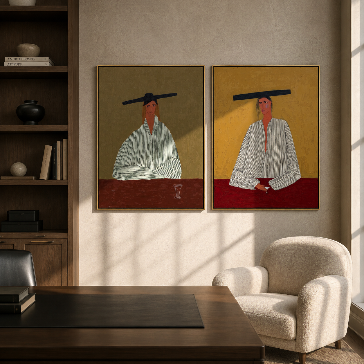 Red Table Keeps Company diptych presented with natural materials and decor