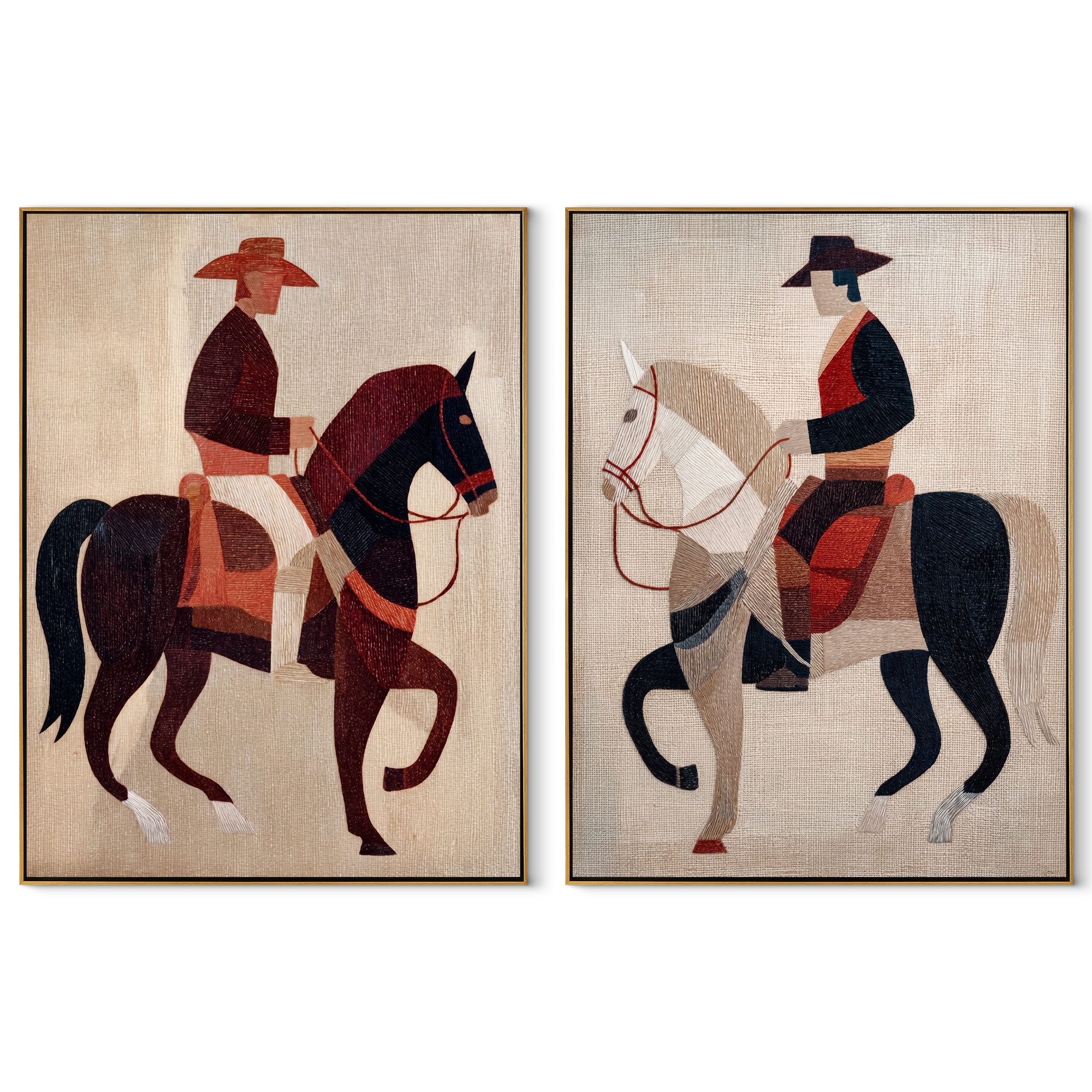 Riders Cut Red Geometry set of two vertical canvas artworks on white