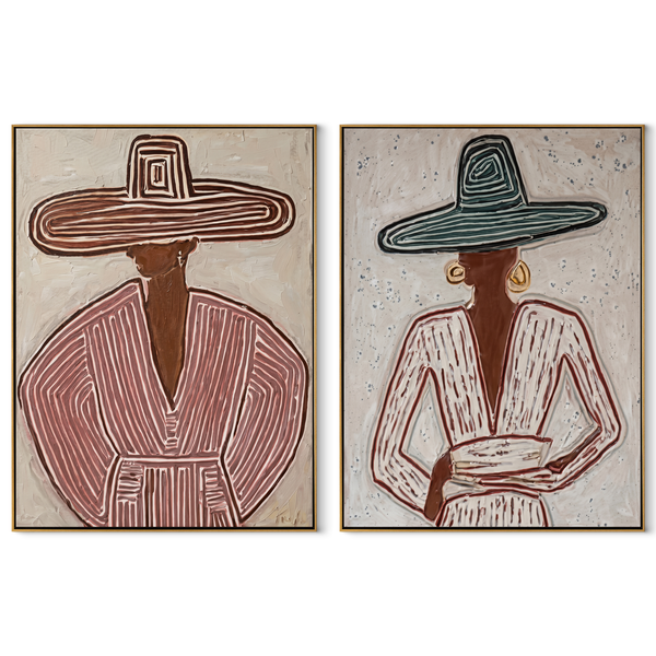 Mauve Lines Meet Teal – mauve Western Portrait Diptych Painting | Modern Vintage Americana Set of 2 Wall Art