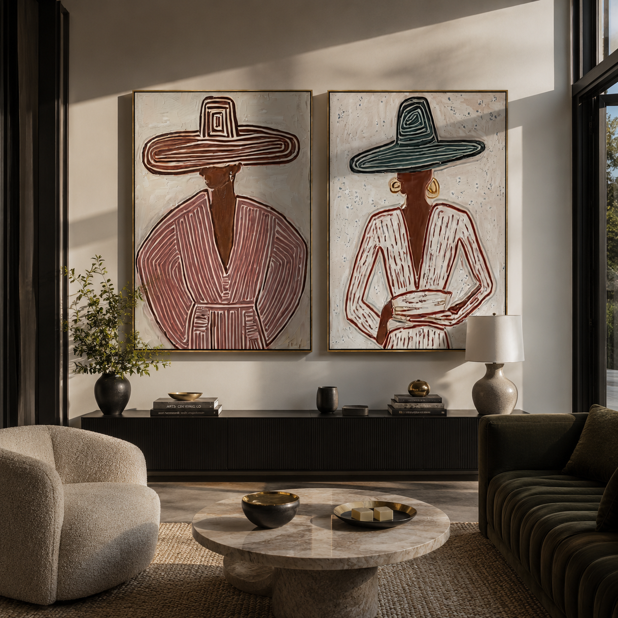 Mauve Lines Meet Teal two-panel Western artwork with layered color