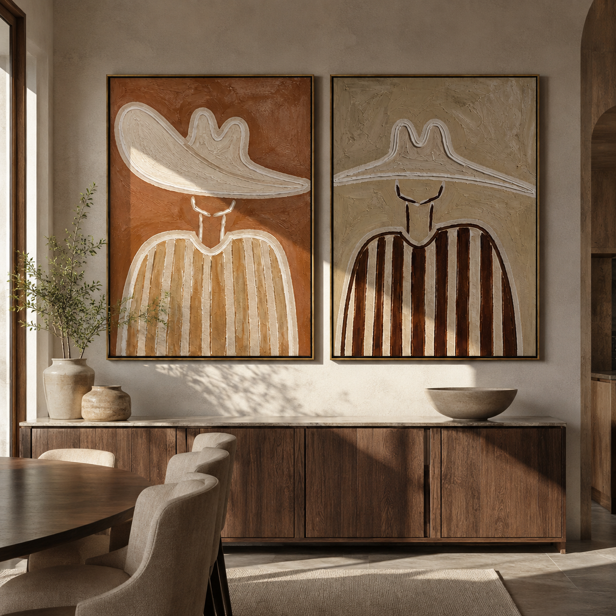 Soft Sombreros Hold Time Vintage Americana diptych in a collected room