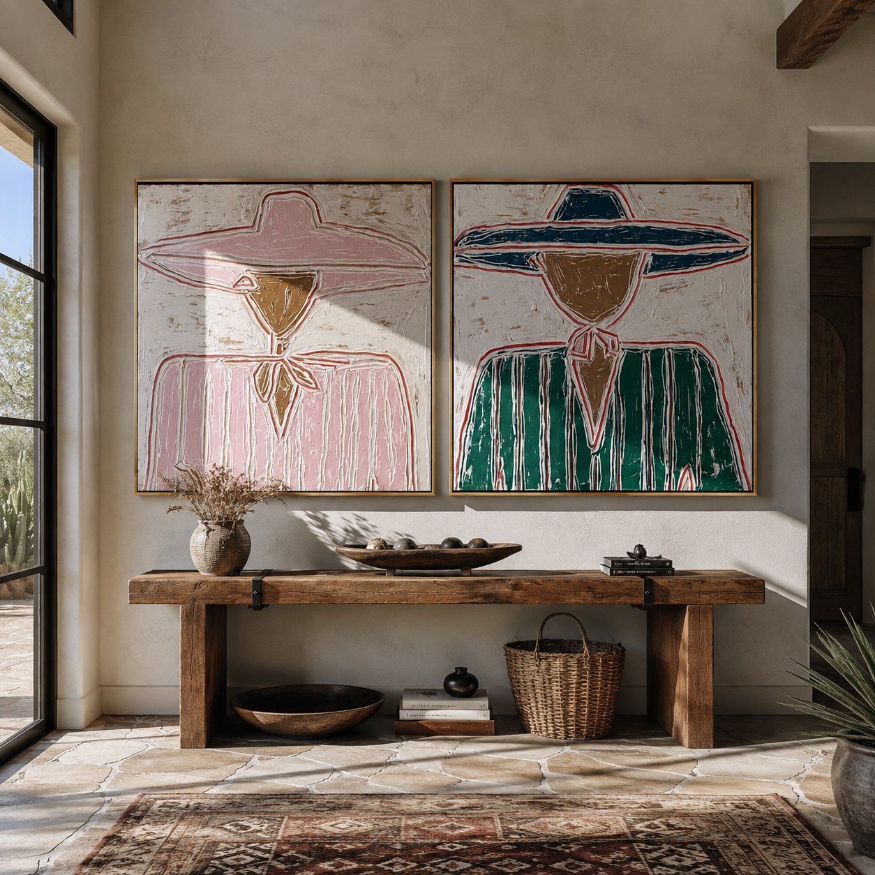 Bandana Lines Face Forward paired wall art styled above modern furniture