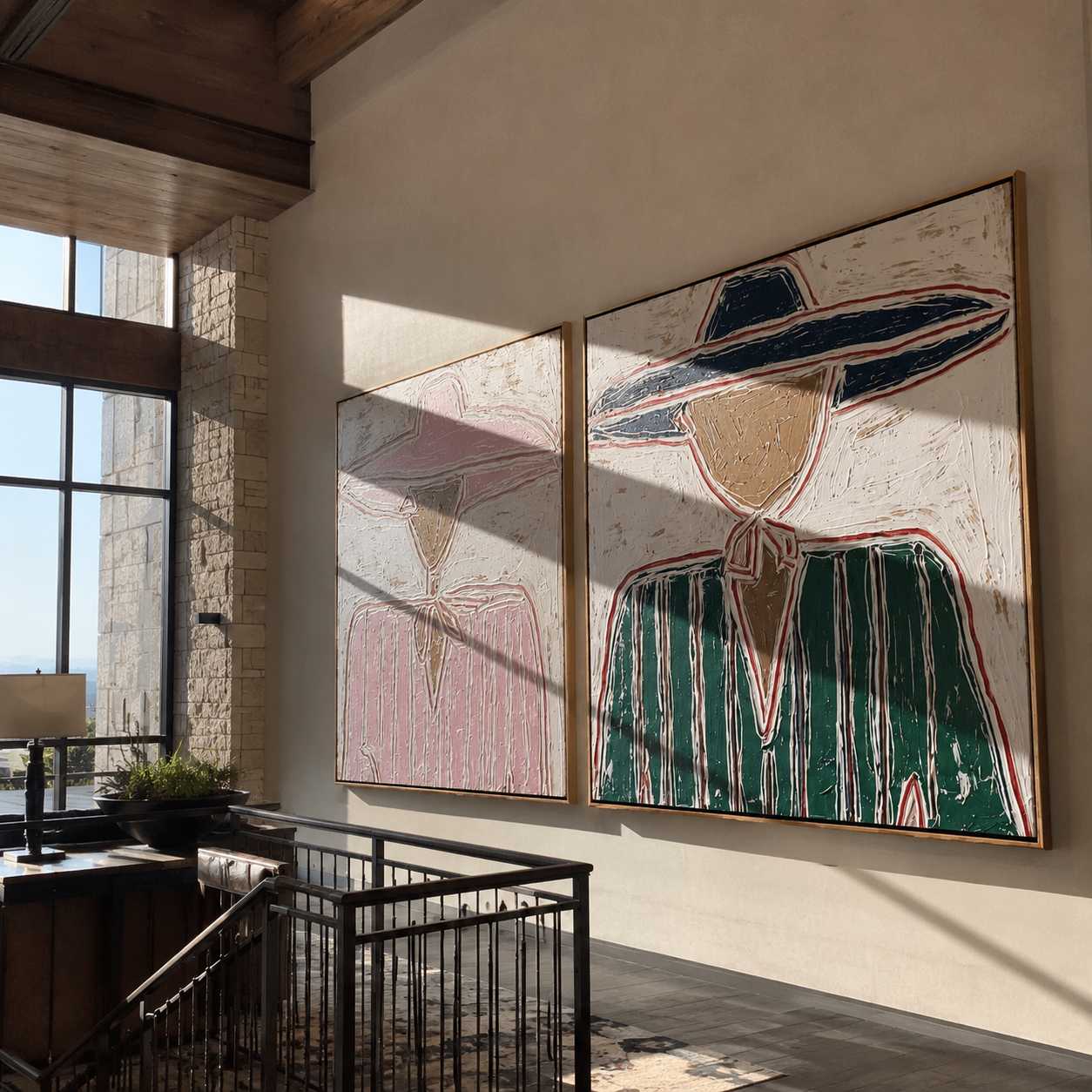 Bandana Lines Face Forward two-panel Western artwork with layered color