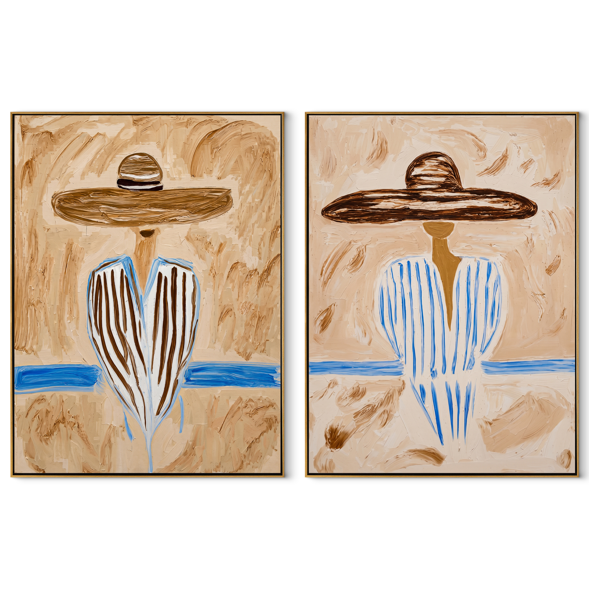 Blue Horizon Shades Brims set of two vertical canvas artworks on white