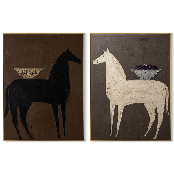 Patterned Saddles Cross Charcoal – charcoal Western Horse Diptych Painting | Modern Vintage Americana Set of 2 Wall Art