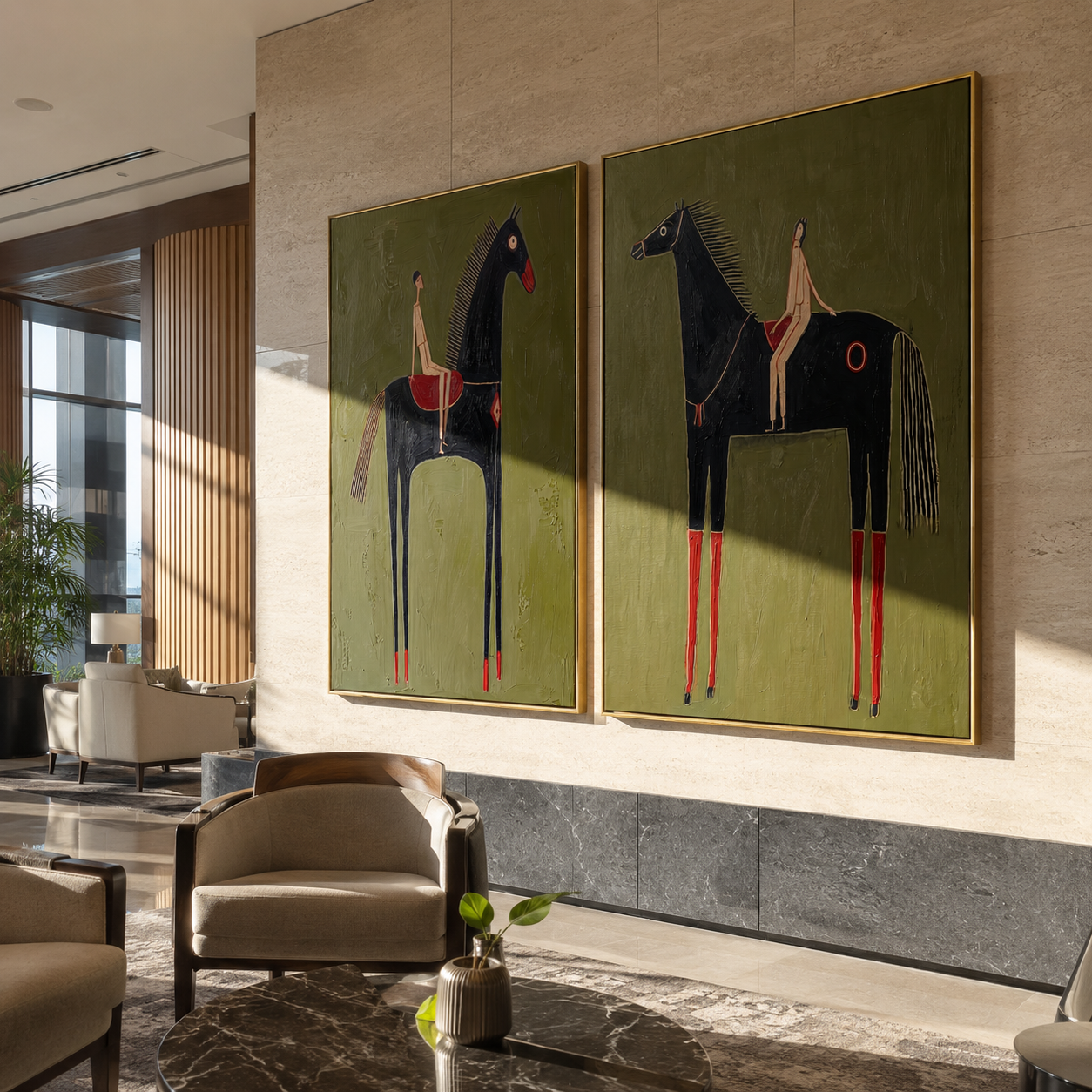 Black Horses Stand Tall two-panel Western artwork with layered color