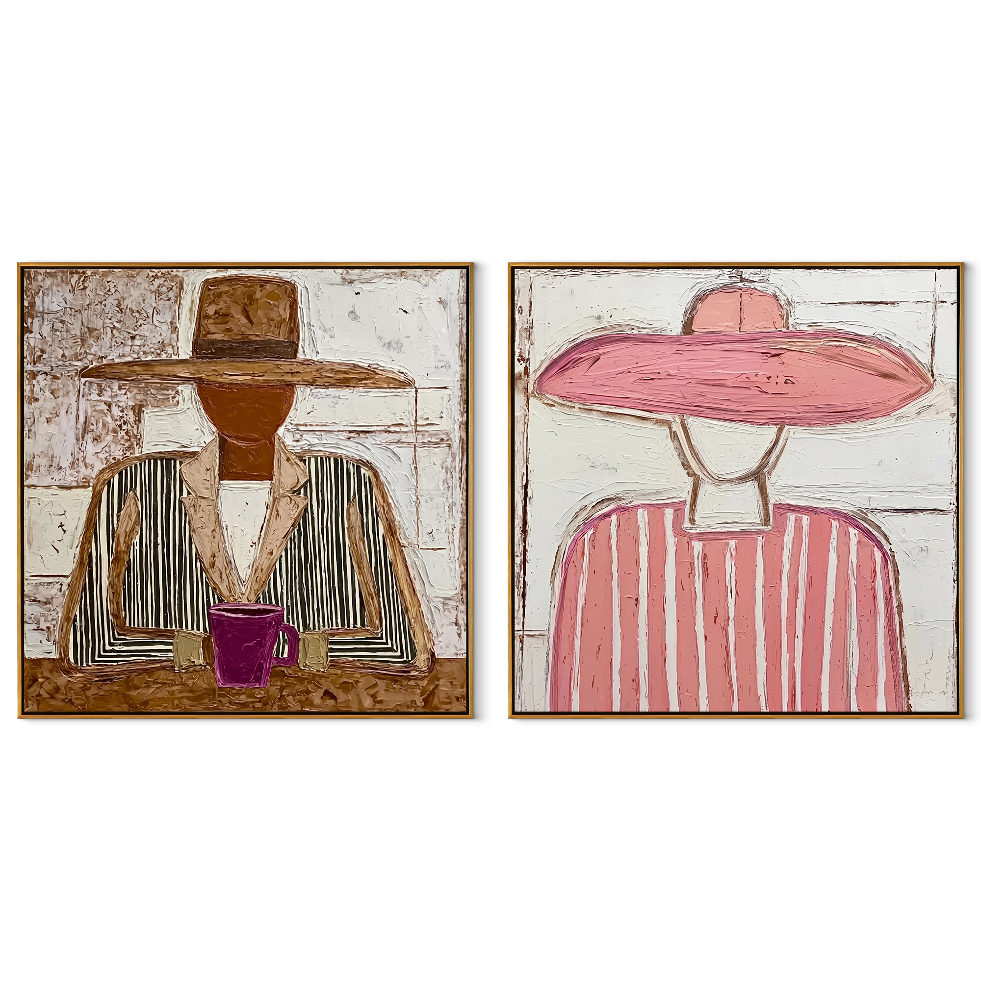 Cafe Cowgirls Hold Cups set of two square canvas artworks on white