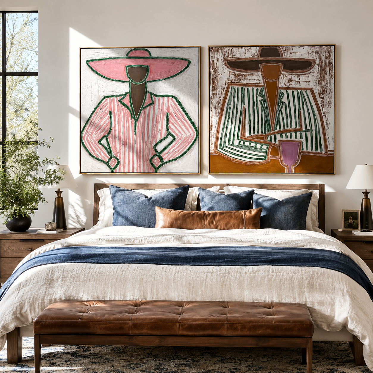 Coffee Brims Share Pause Western diptych displayed in a contemporary interior