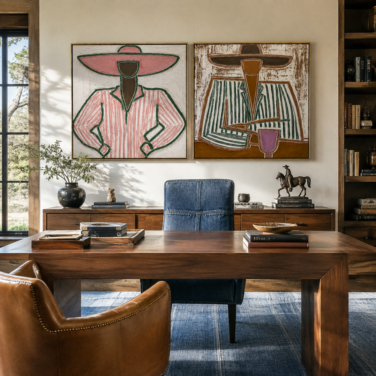 Coffee Brims Share Pause diptych presented with natural materials and decor