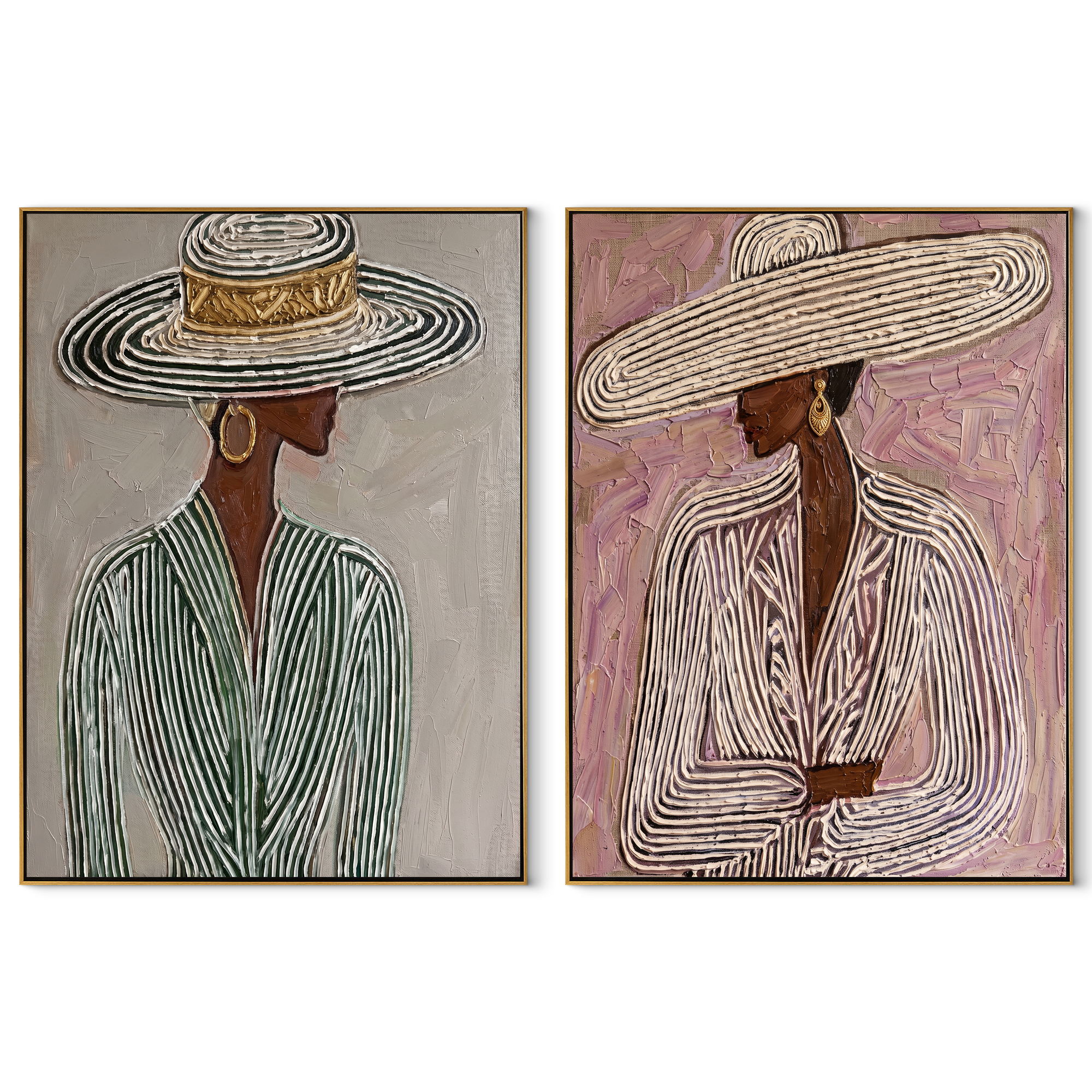 Pinstripe Brims Hold Grace set of two vertical canvas artworks on white