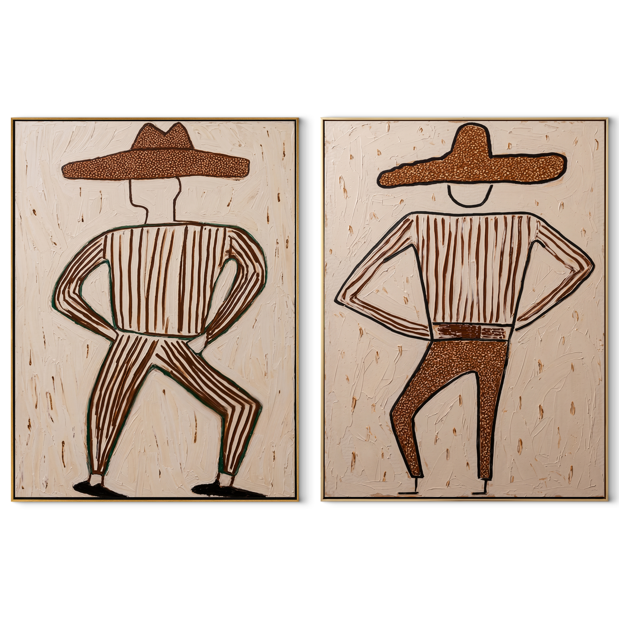 Dancing Cowboys Trace Dust set of two vertical canvas artworks on white