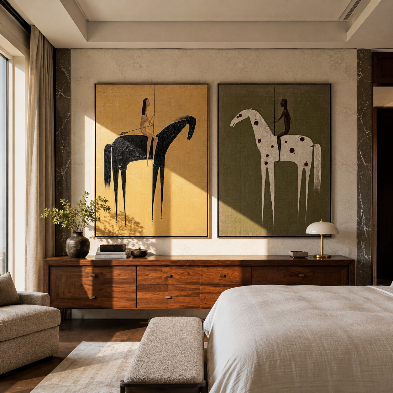 Black And White Ride Western diptych displayed in a contemporary interior
