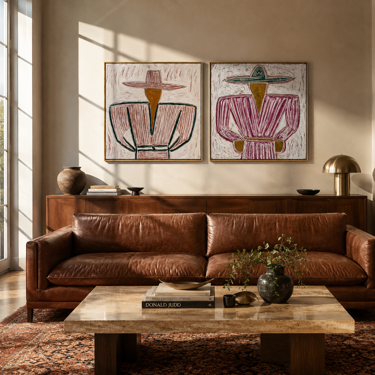 Mauve Cowboys Follow Lines two-panel Western artwork with layered color