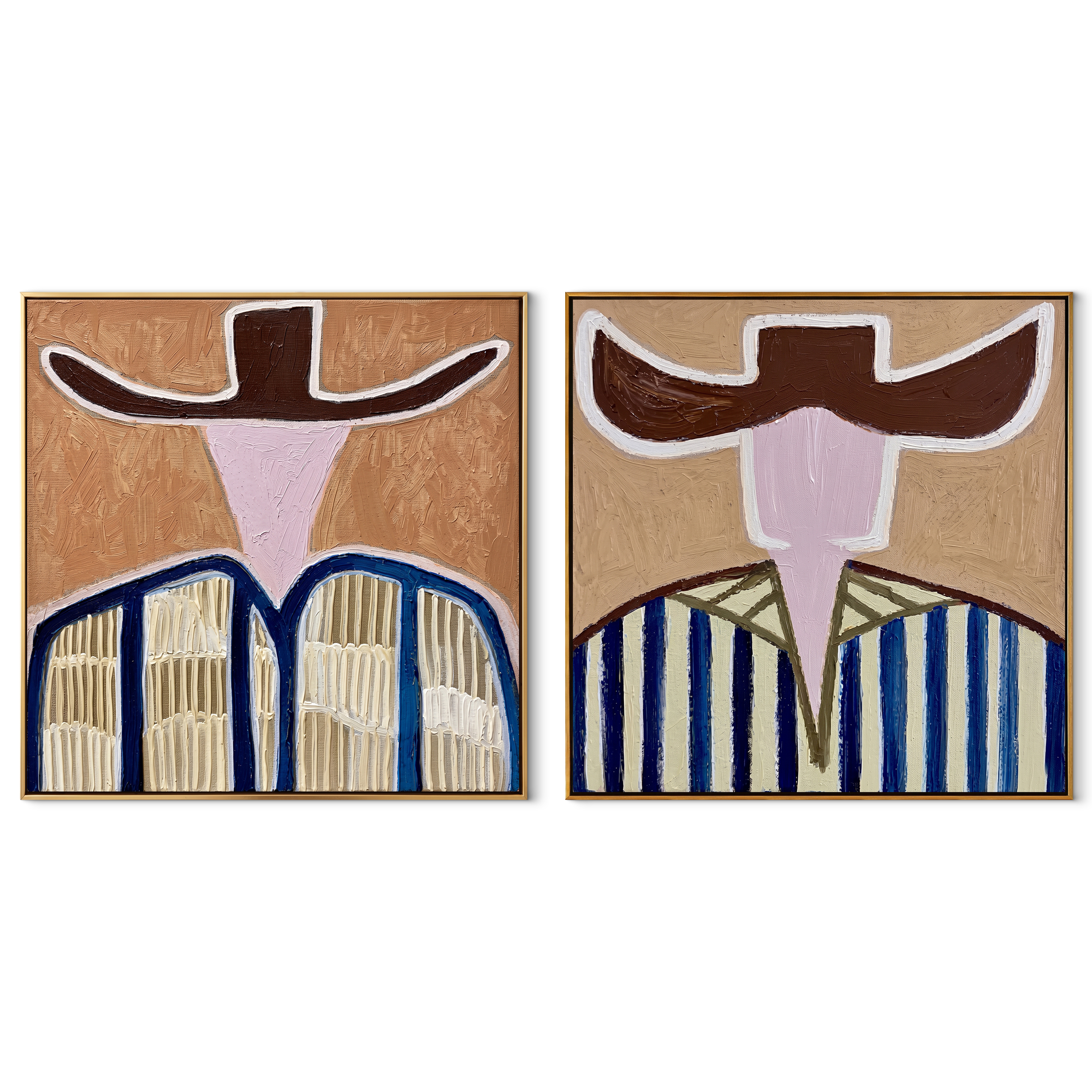Blue Bands Cross Dust set of two square canvas artworks on white