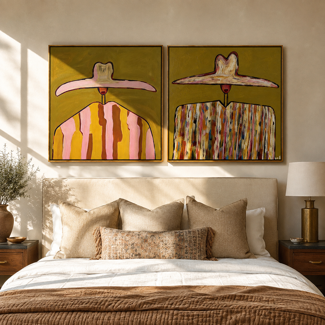 Pink Cowgirls Trade Patterns paired wall art styled above modern furniture