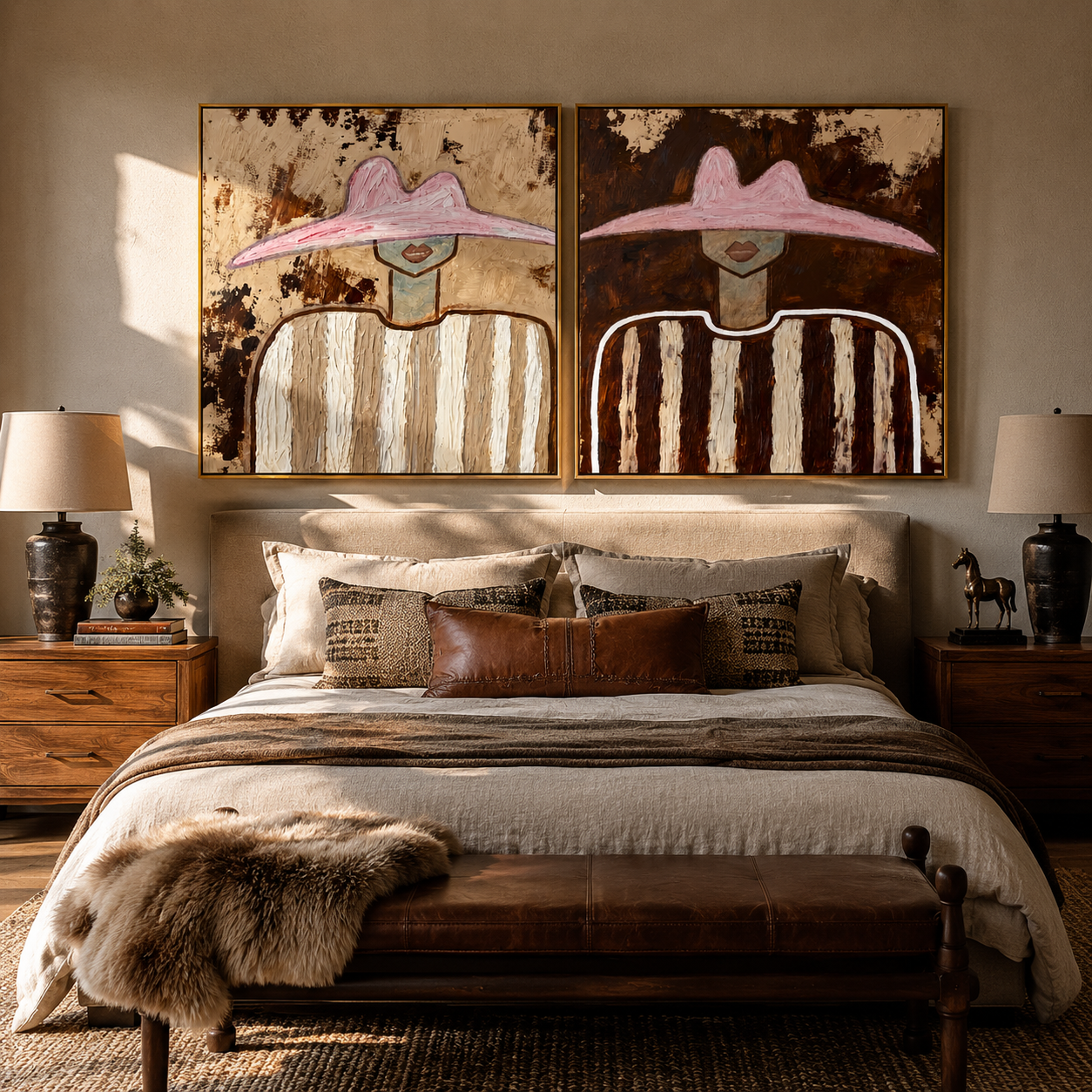 Rose Brims Weather Time Western diptych displayed in a contemporary interior