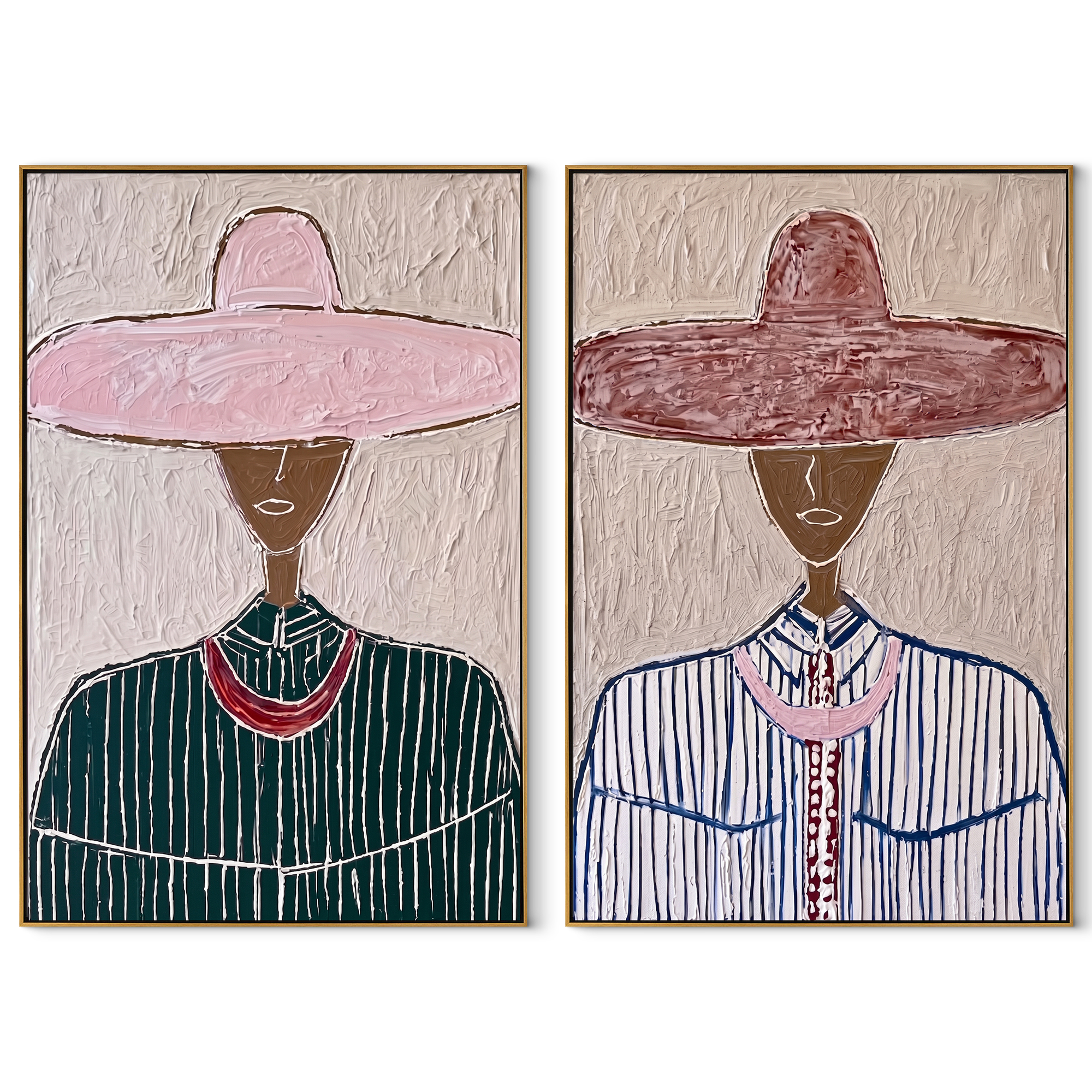 Burgundy Sombreros Reach High set of two vertical canvas artworks on white