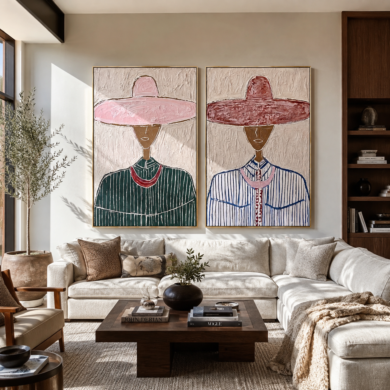 Burgundy Sombreros Reach High two-panel Western artwork with layered color